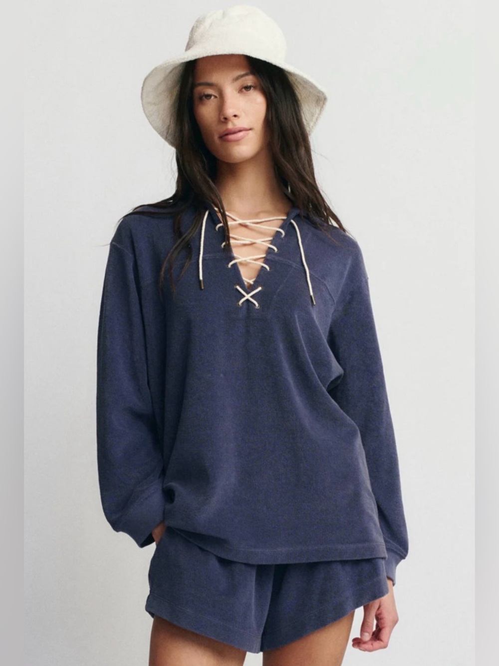 THE GREAT. 🌟NEW🌟 Women’s Micro Terry Lace Up Tunic - Vintage Blue Size 2 Medium